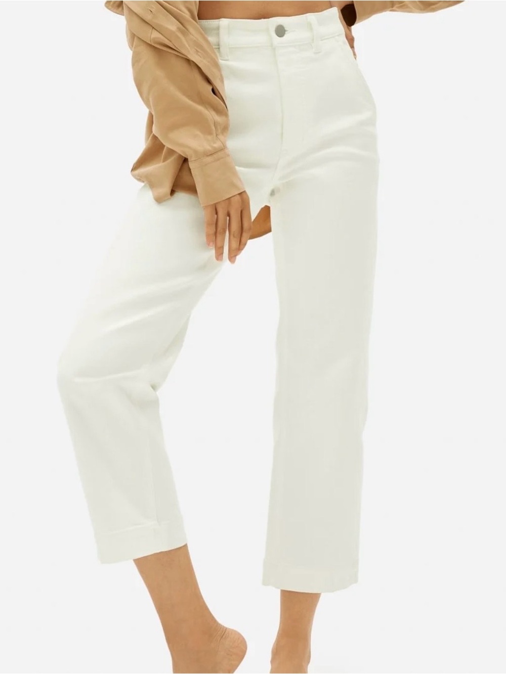 Everlane The Straight Leg Crop Pants Trouser Jeans Sz 4 Bone High Rise Cotton